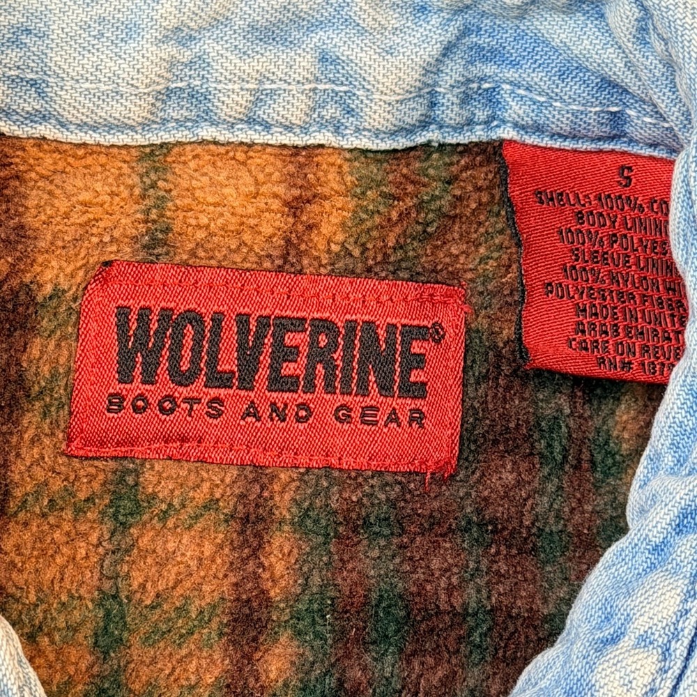 Wolverine Shirt Jacket Sz S Mens Light Wash Denim Plaid Fleece Lined Shacket - Picture 4 of 10